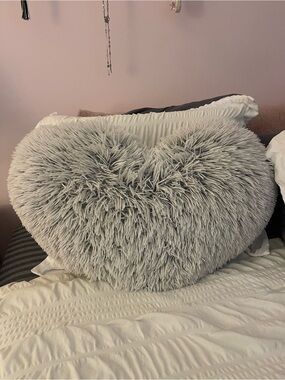 Heart Shag Pillow - Light Gray Faux Fur